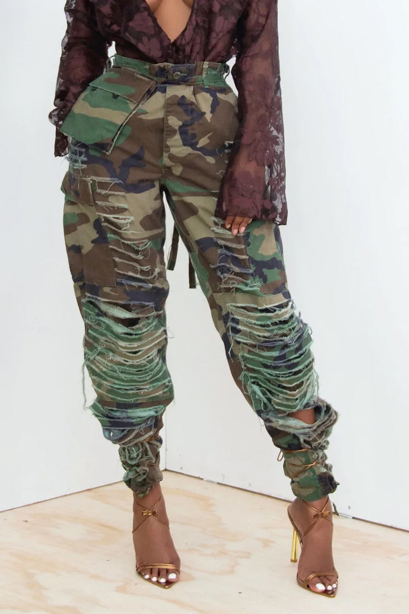 Camouflage Distressed Cargo Pants